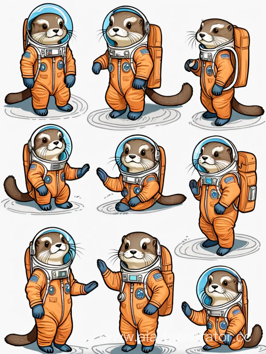 Adorable-Little-Otter-Cosmonaut-in-Various-Poses-Comic-Art-Illustration
