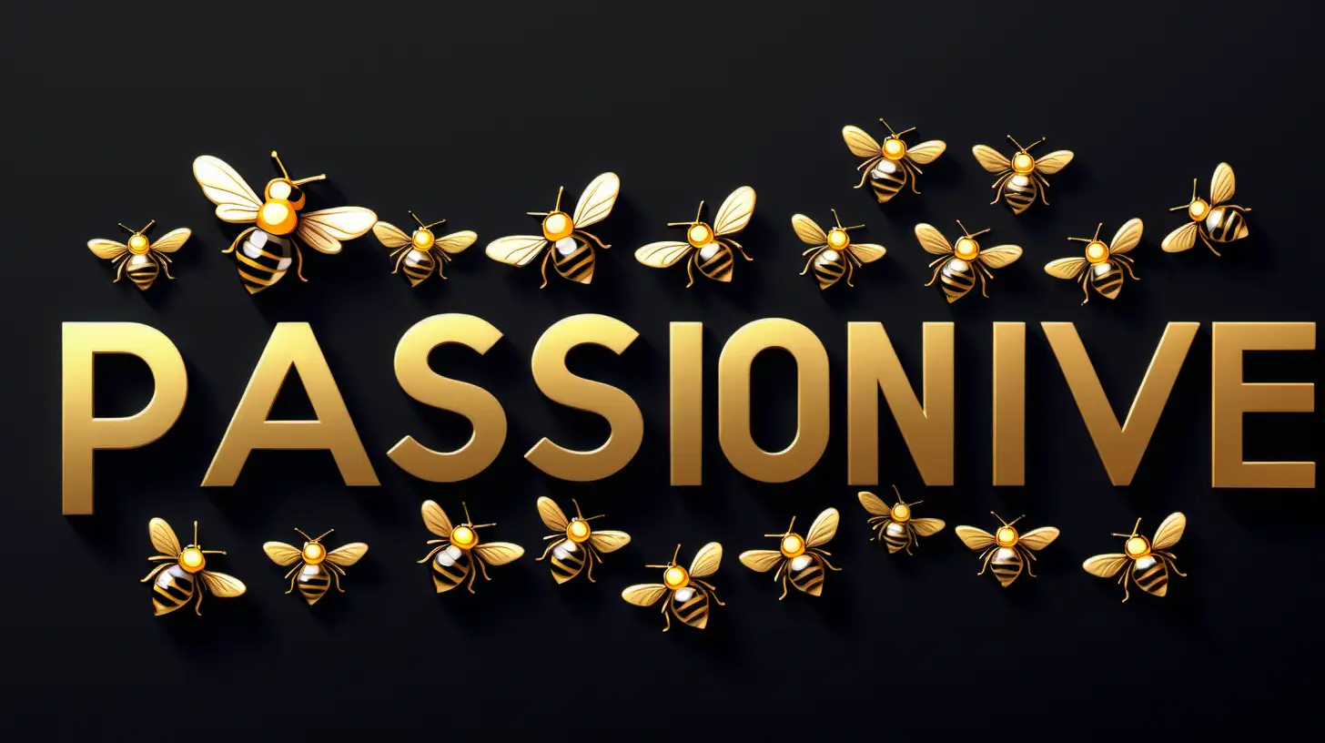 2048X1152 PIXELS ASPECT RATIO, BANNER, COLORFUL, BEES, GOLD, BLACK, WORD "PASSIONHIVE"