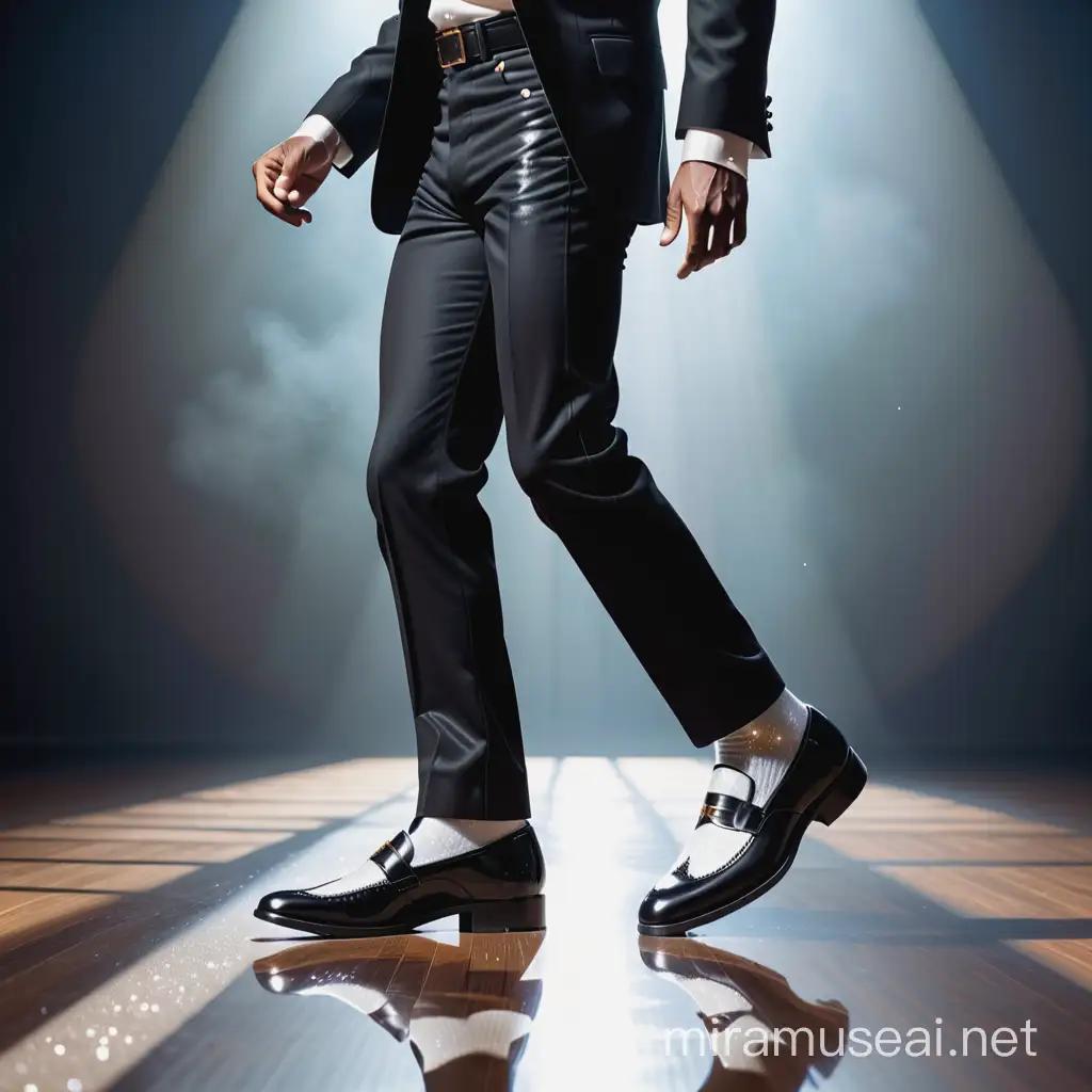 Michael Jackson Moonwalking with Glittering White Socks and Shiny Black Loafers