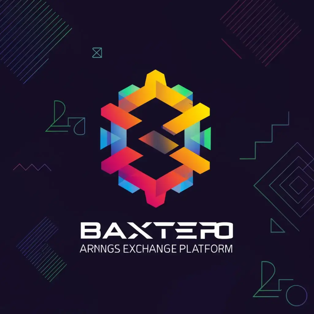 a logo design,with the text "BAXTER
CRYPTO
EARNINGS EXCHANGE PLATFORM", main symbol:DYNAMIC BIG COLORED LOGO FUSION BXTR BIG LOGO IN OUTSIDE
Background fractals,Moderate,to be used in Technology industry,clear background