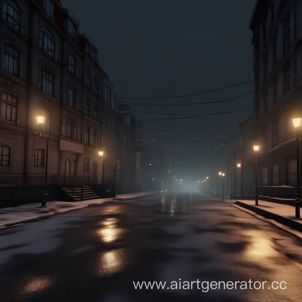 empty cold evening cloudy autumn city street game art no realictic