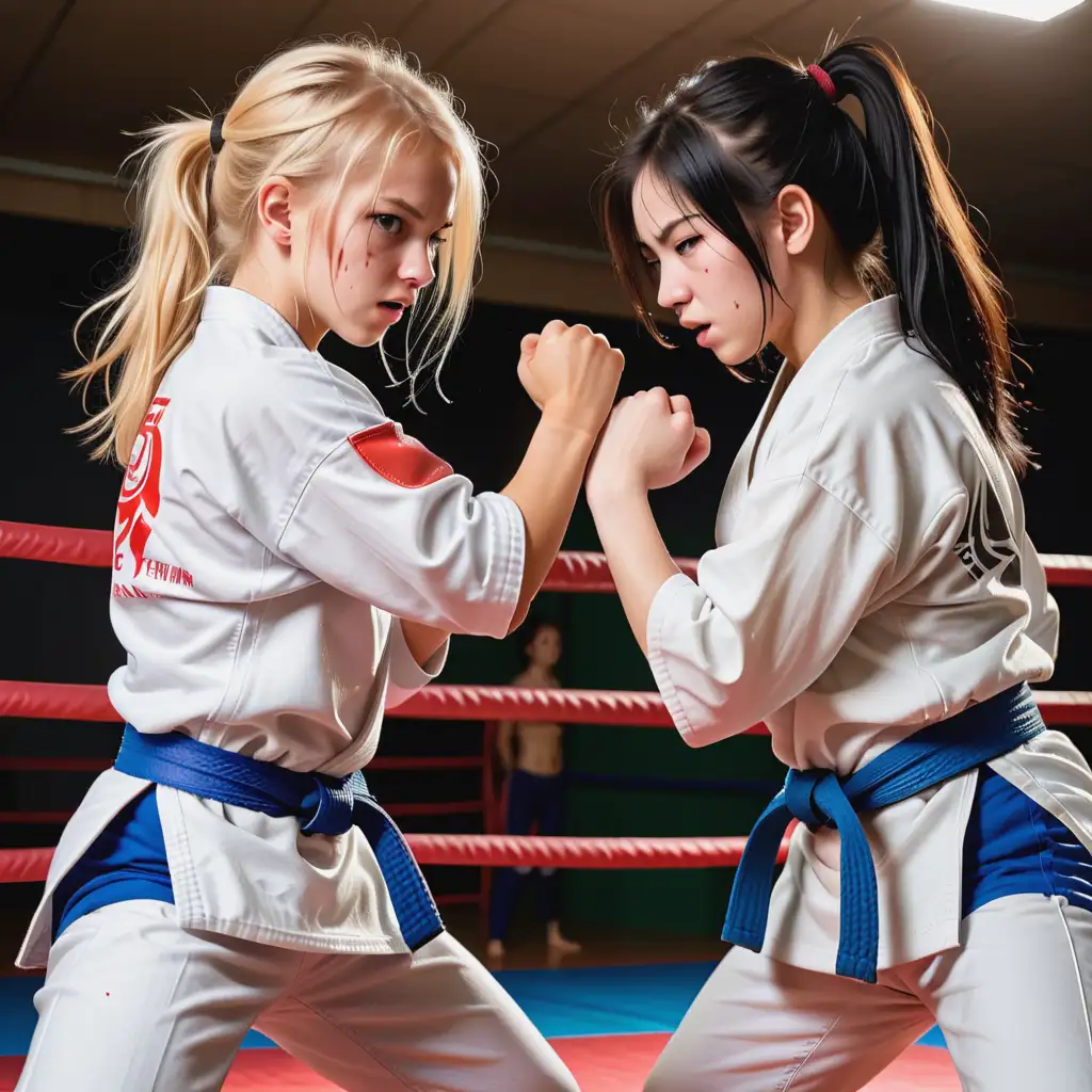 Intense Teen Girls Judo Fight Blonde vs Black Hair