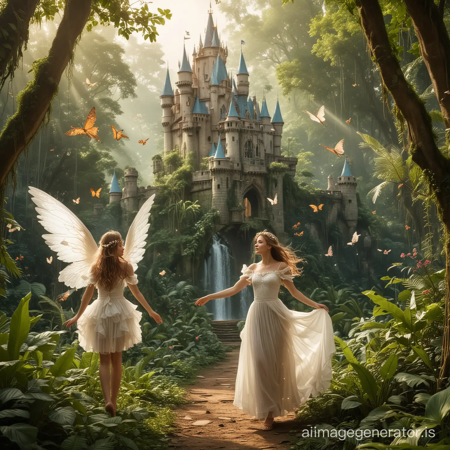 Enchanting-Angel-Praying-Amongst-Fairies-in-Jungle-Near-Castle