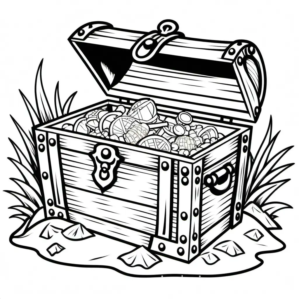 Pirate treasures
Buried pirate treasure chest, Coloring Page, black and white, line art, white background, Simplicity, Ample White Space. The background of the coloring page is plain white to make it easy for young children to color within the lines. The outlines of all the subjects are easy to distinguish, making it simple for kids to color without too much difficulty