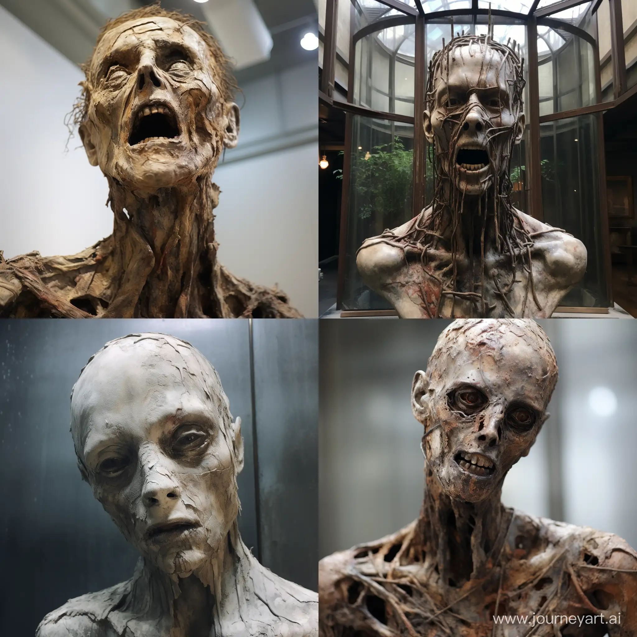 This statue of a human whose face was destroyed is very scary