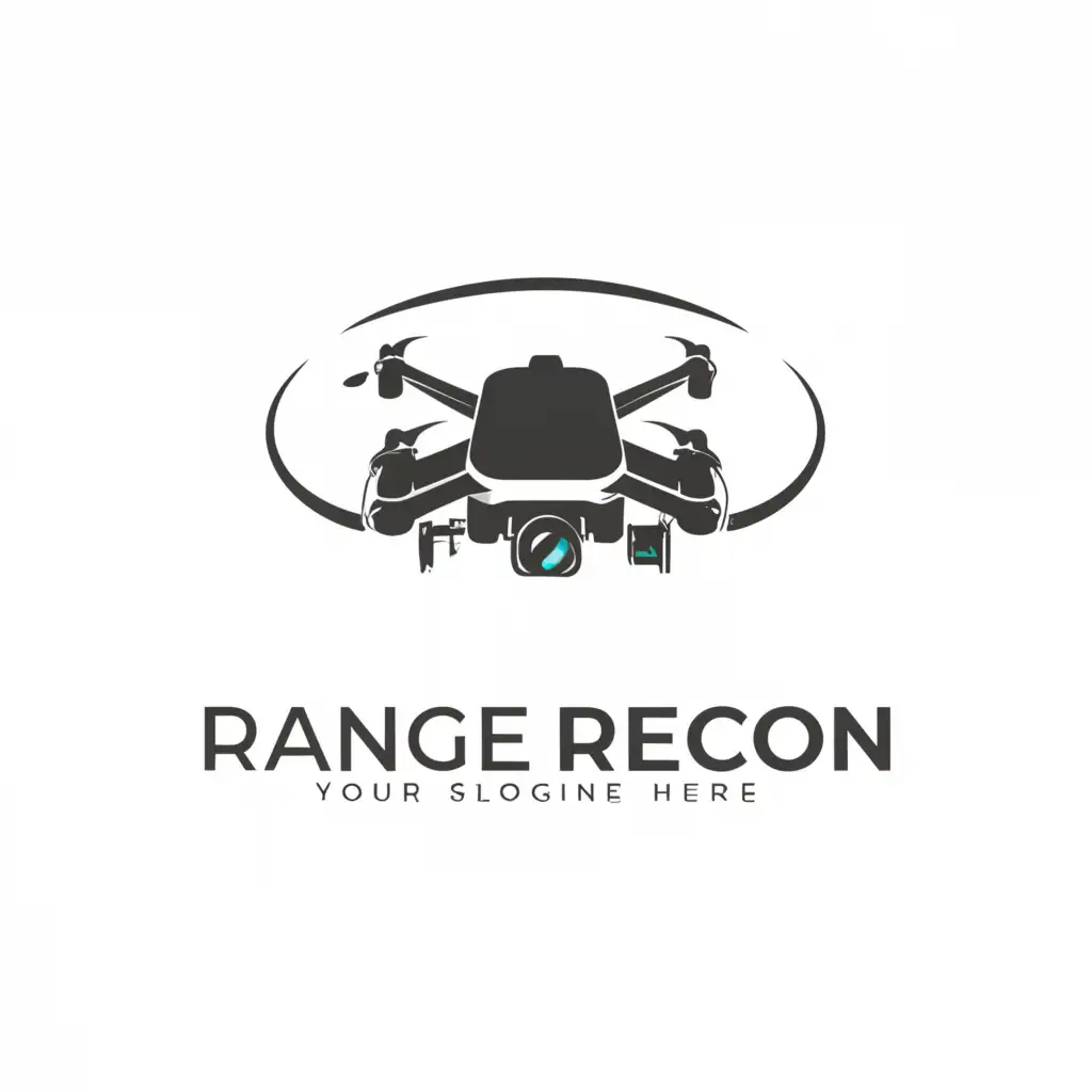 a logo design,with the text "Range Recon", main symbol:a quadcopter drone with a camera hovering over a landscape,Moderate,be used in Technology industry,clear background