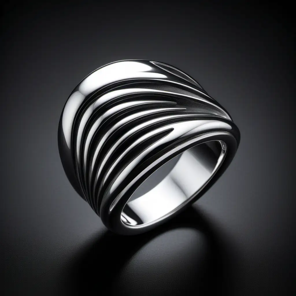 Sleek and Minimalist Art Deco Ring Inspired by Zaha Hadids Style