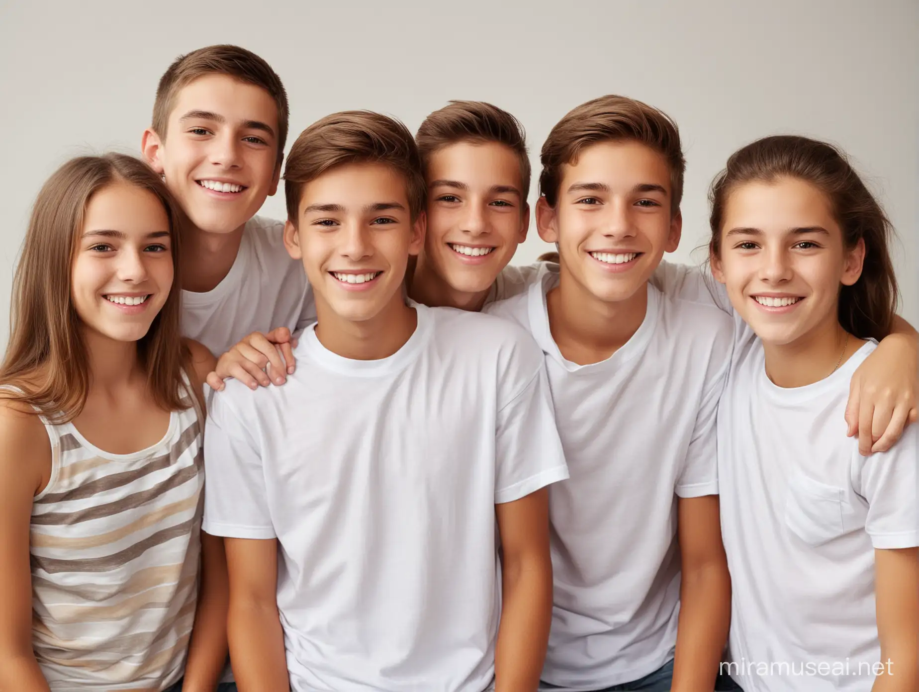 smiling teens boys and girls. brown and white teens