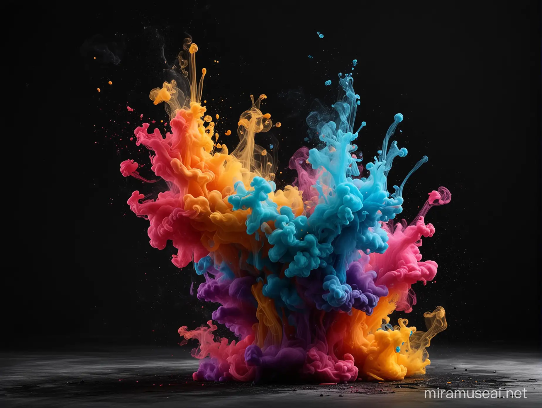 Vibrant Colorful Paint Splashes on Black Background