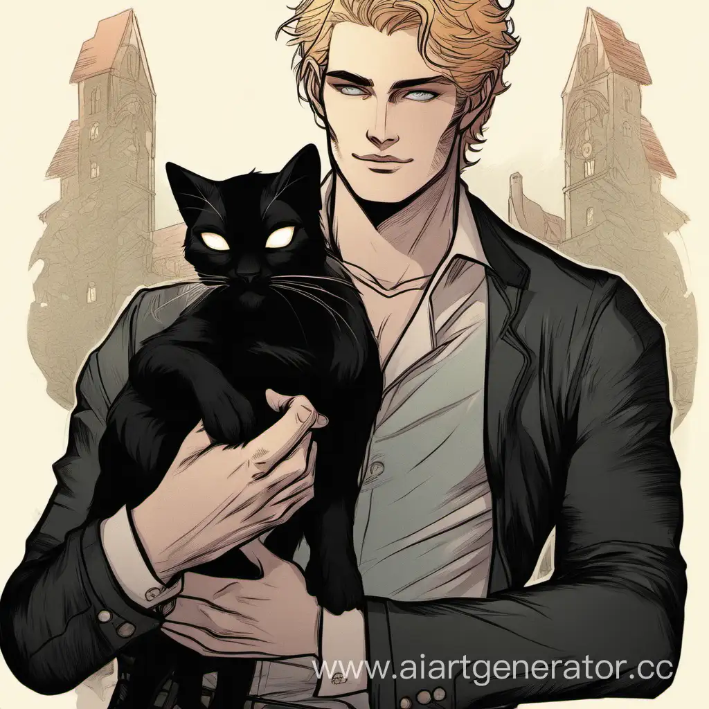 Каллен Карлайл держит на руках черного кота