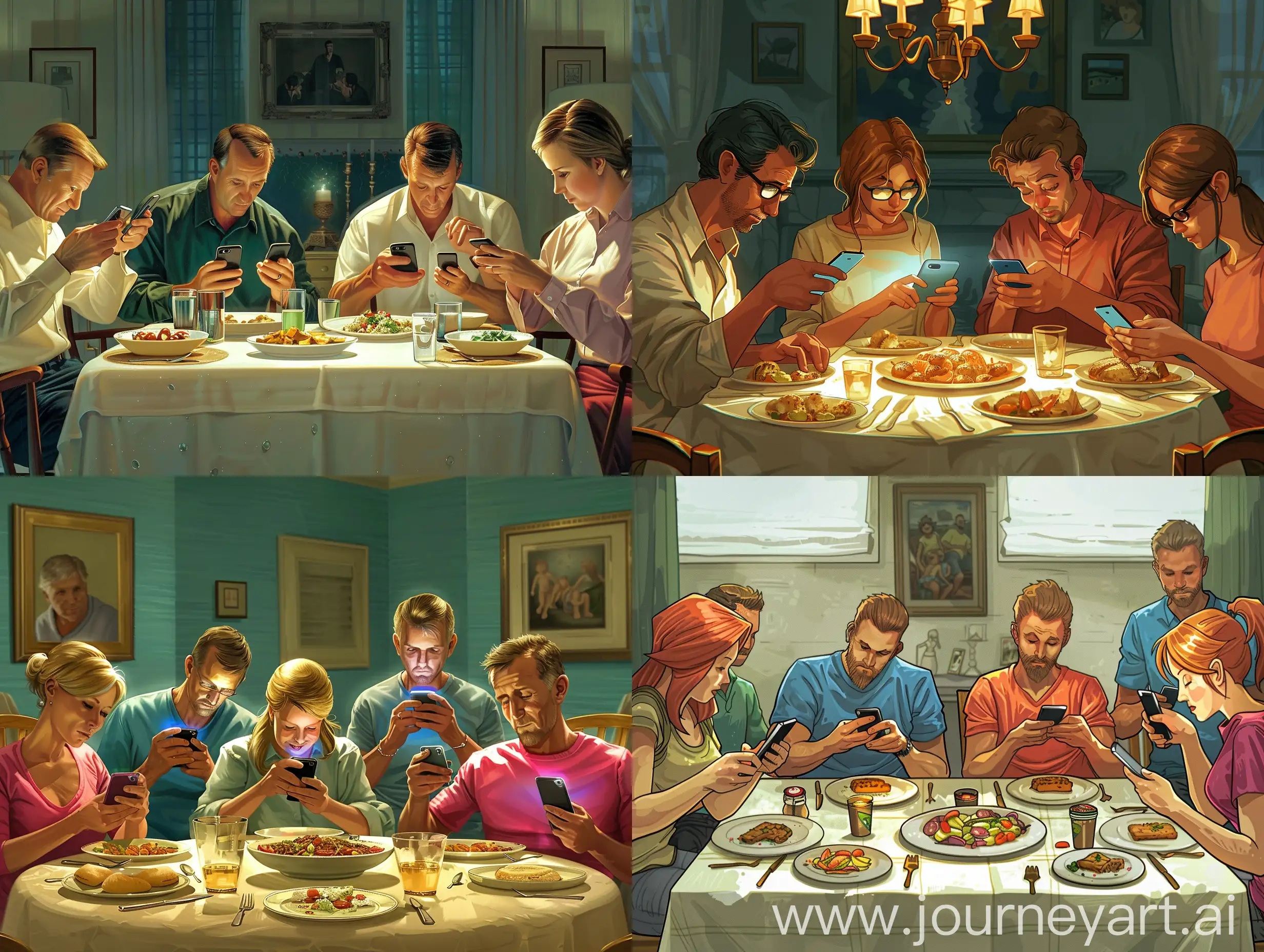 Modern-Family-Dinner-Absence-of-Communication-Due-to-Smartphone-Distraction