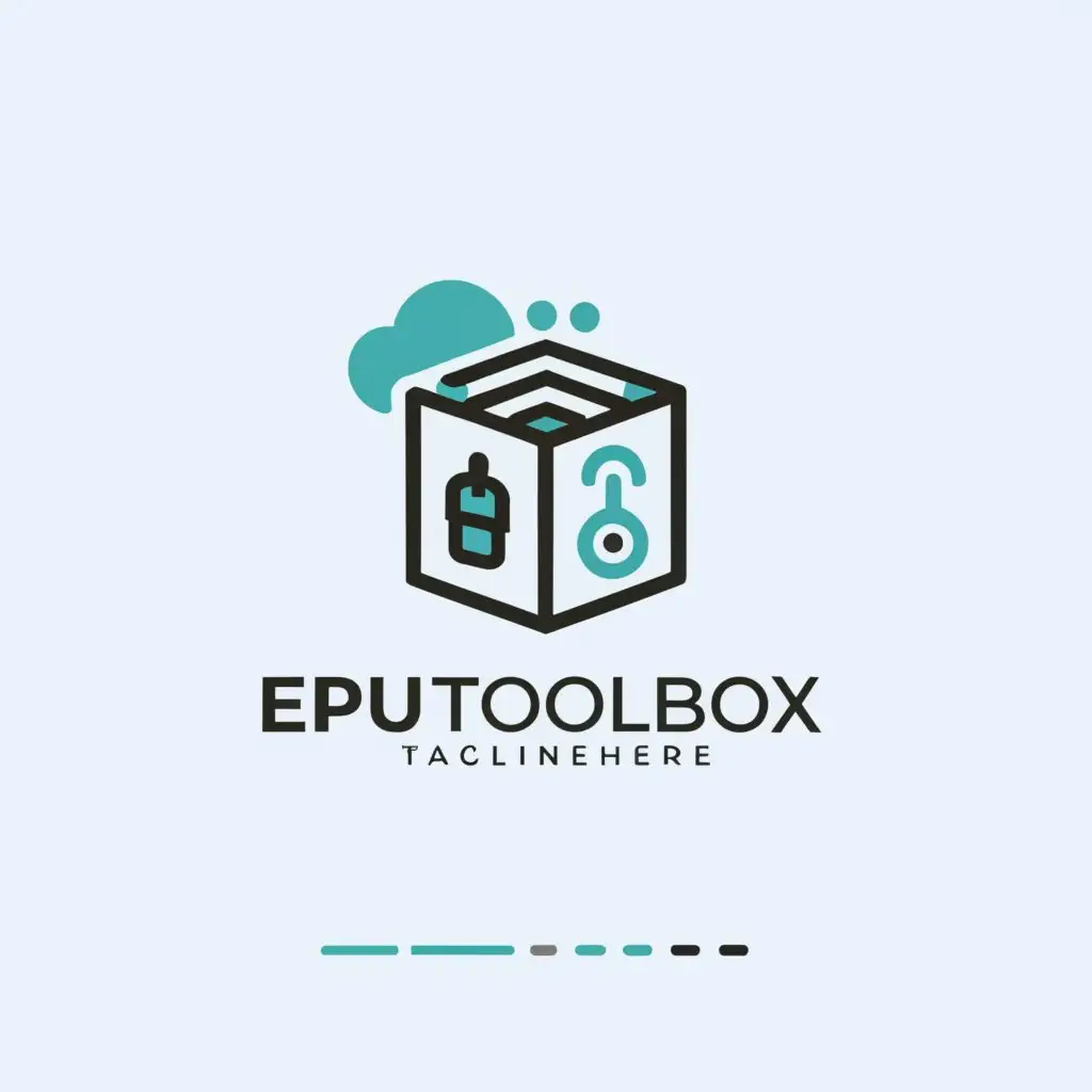 a logo design,with the text "EPU Toolbox", main symbol:a box with a lock, a note book, a cloud , in a light blue color,Moderate,be used in Internet industry,clear background
