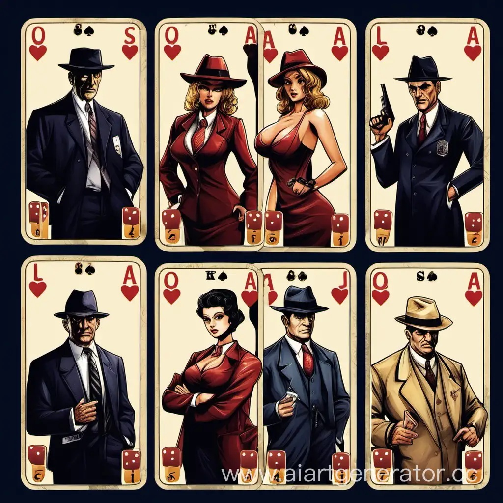 Обои для карточной игры мафия, где изображены: мафия, мирный житель, доктор, шериф, путана