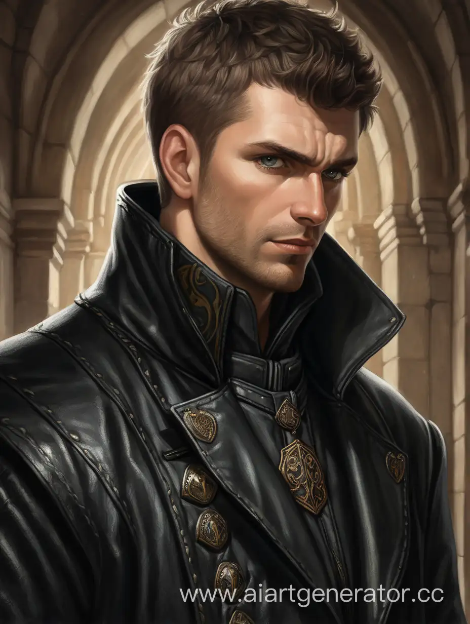 Medieval-Man-in-Black-Leather-Coat-with-Short-Hair-and-Stubble