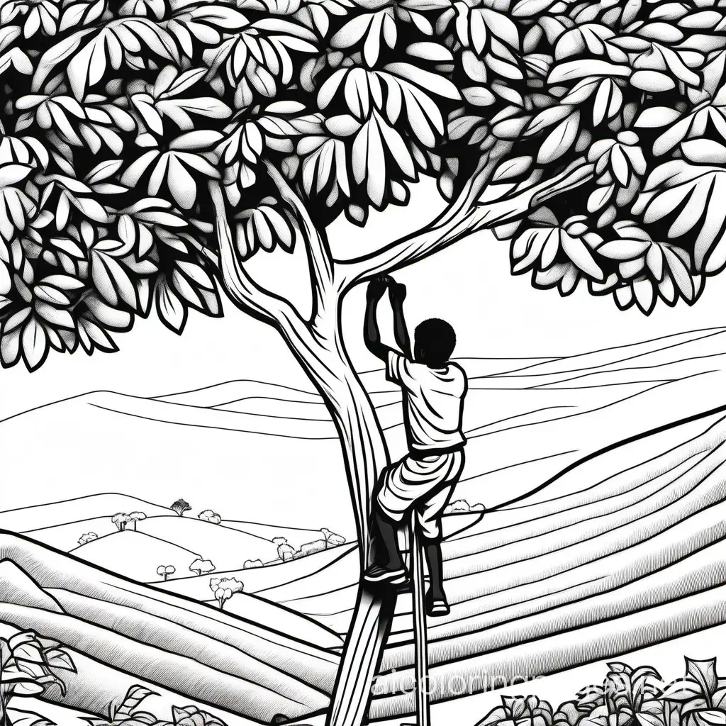Ethiopian-Farmer-Pruning-Giant-Tree-in-Coffee-Farm-Coloring-Page