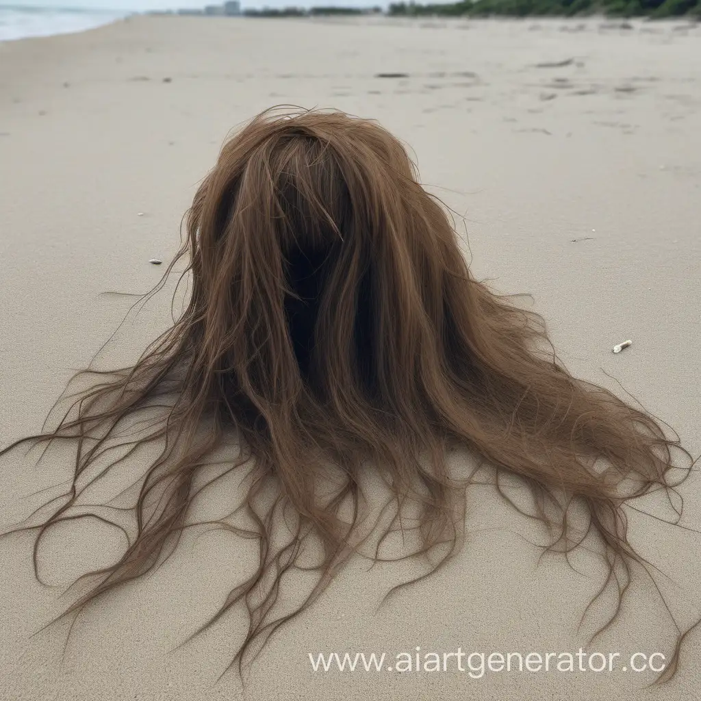 The hair is resting on the beach without the owner
