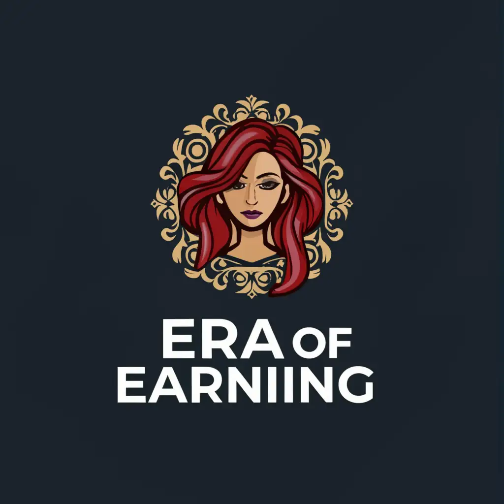 a logo design, with the text 'Era of Earning', main symbol: dark red hair, cash, Moderate, be used in Internet industry, clear background