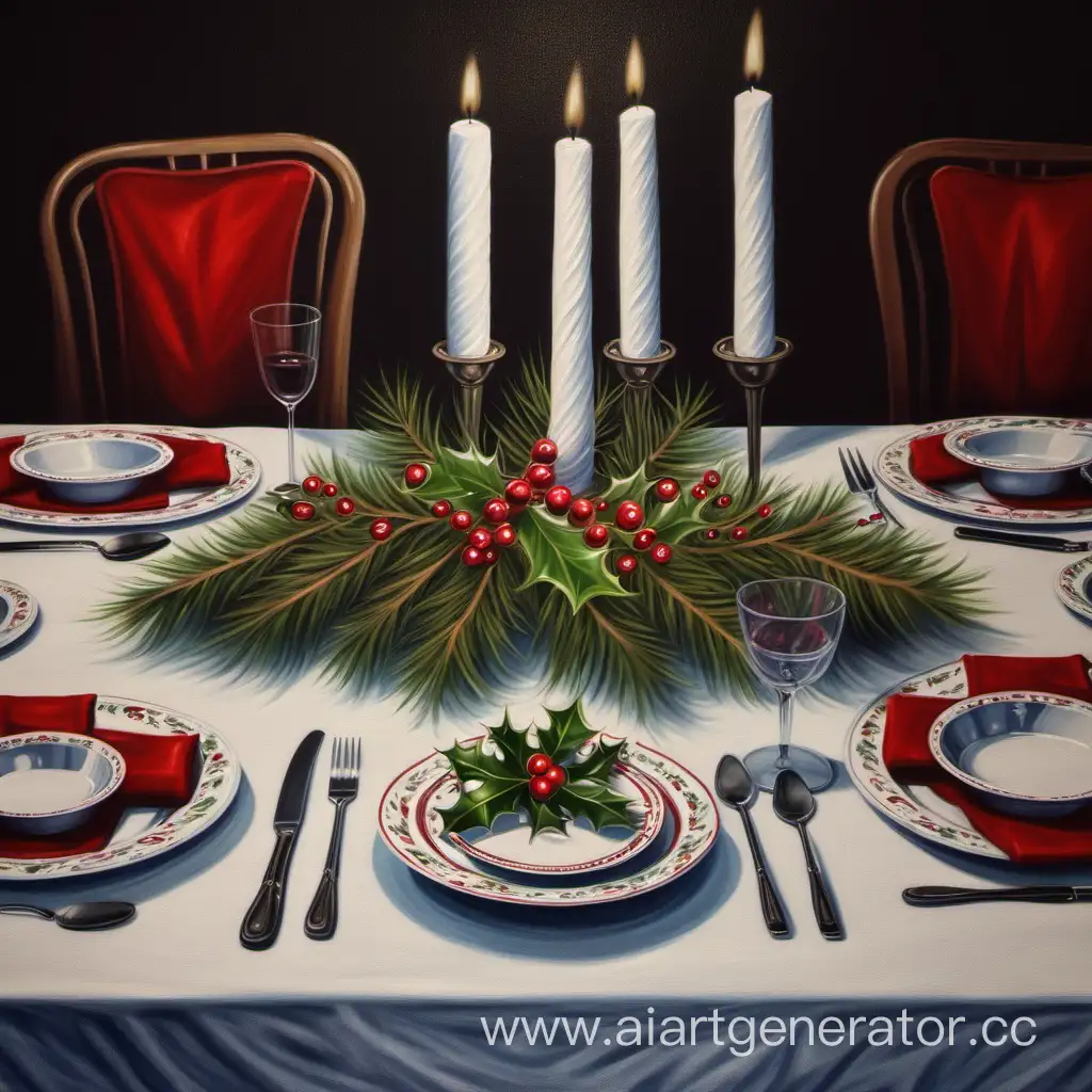 Рождественский стол и блюда  живопись 