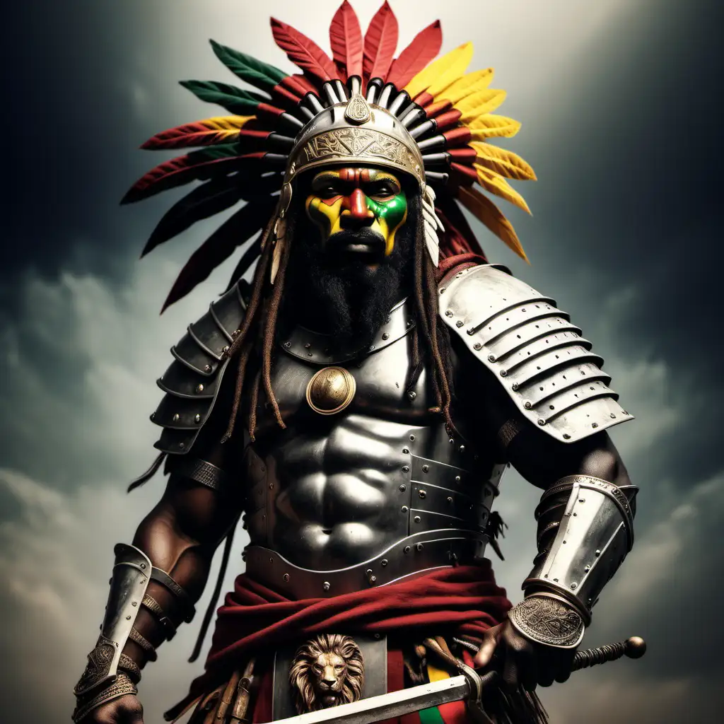 Rastafarian Indian chief lion viking  spartan gladiator samurai in knight's armor