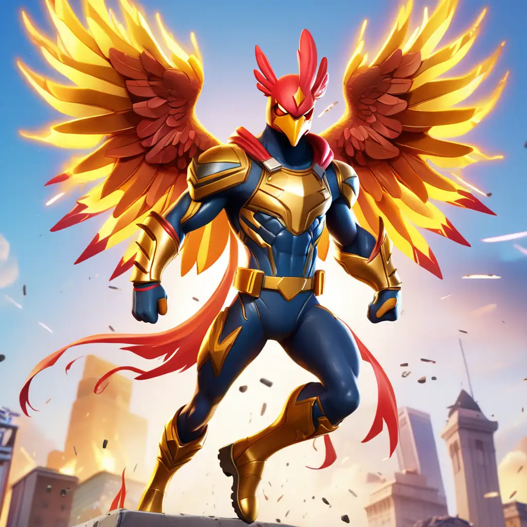 I need a Fortnite style Superhero in the style of a phoenix

