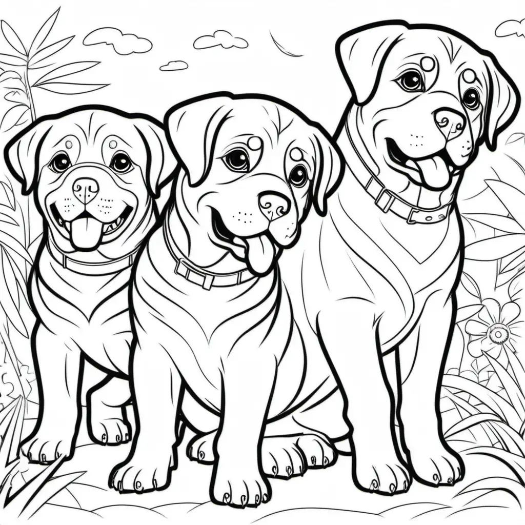 Rottweiler puppies engaging in fun activities coloring page