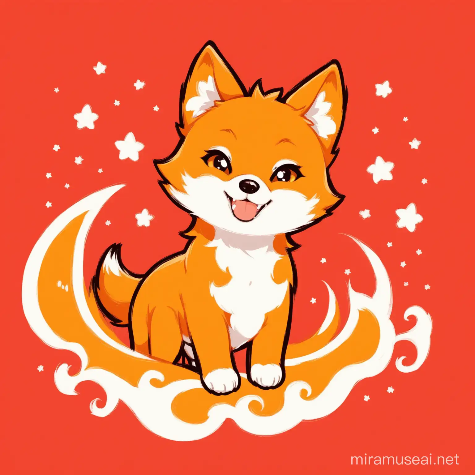 Adorable Orange Wolf with Wavy Red Background
