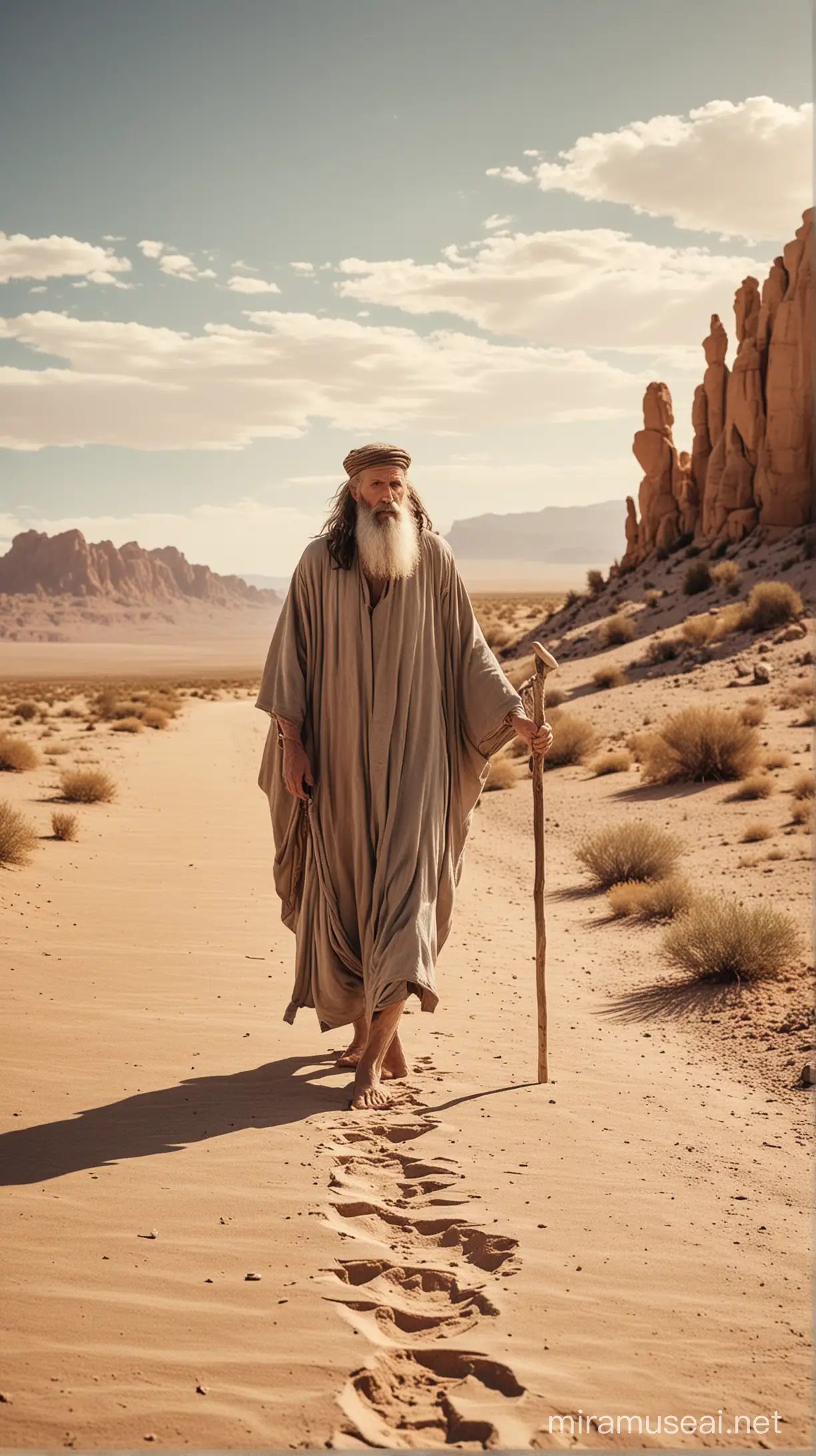 The hermit of tarot walking on desert
