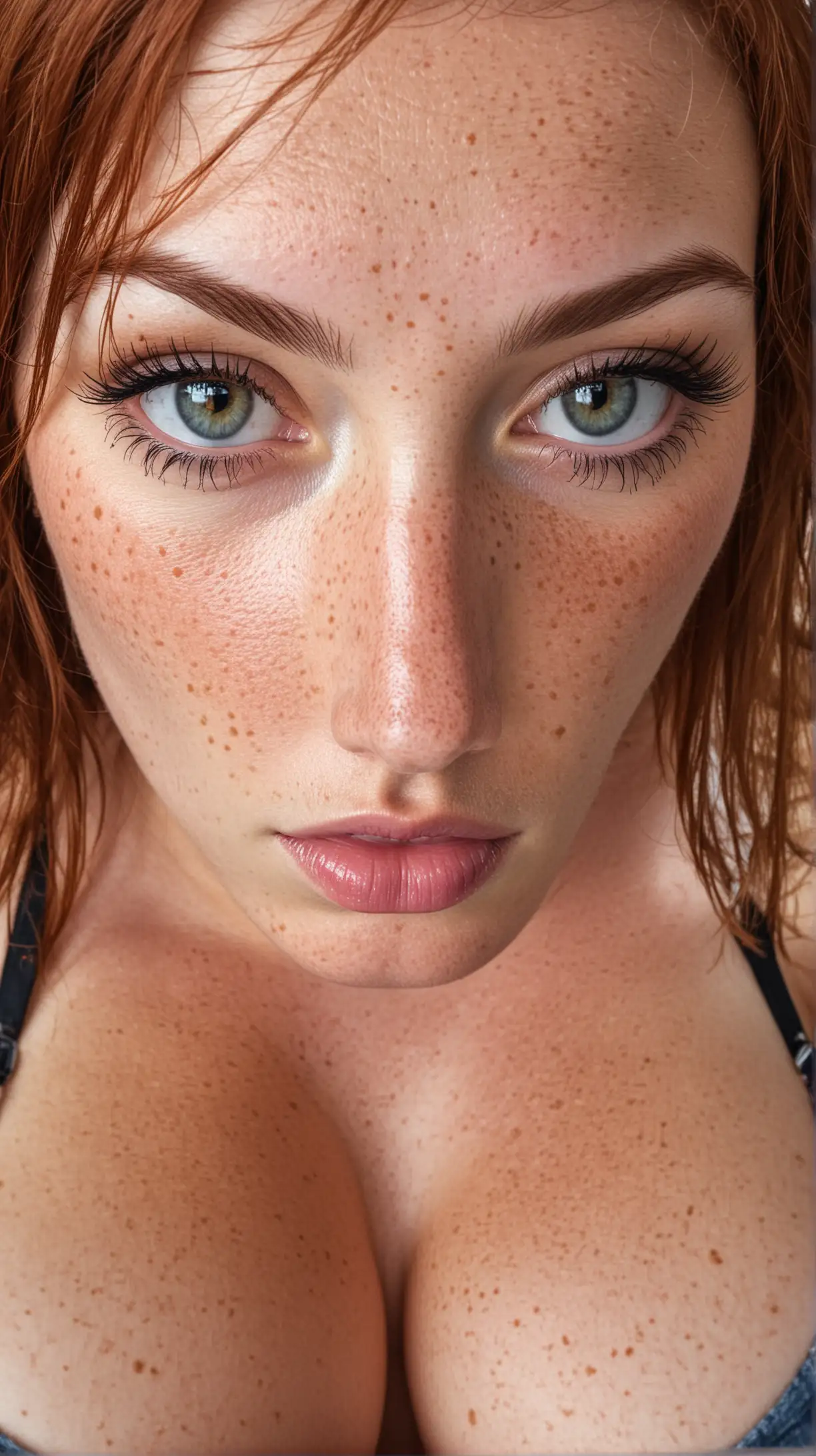 CloseUp Portrait of Woman with Freckles and Plunging Neckline
