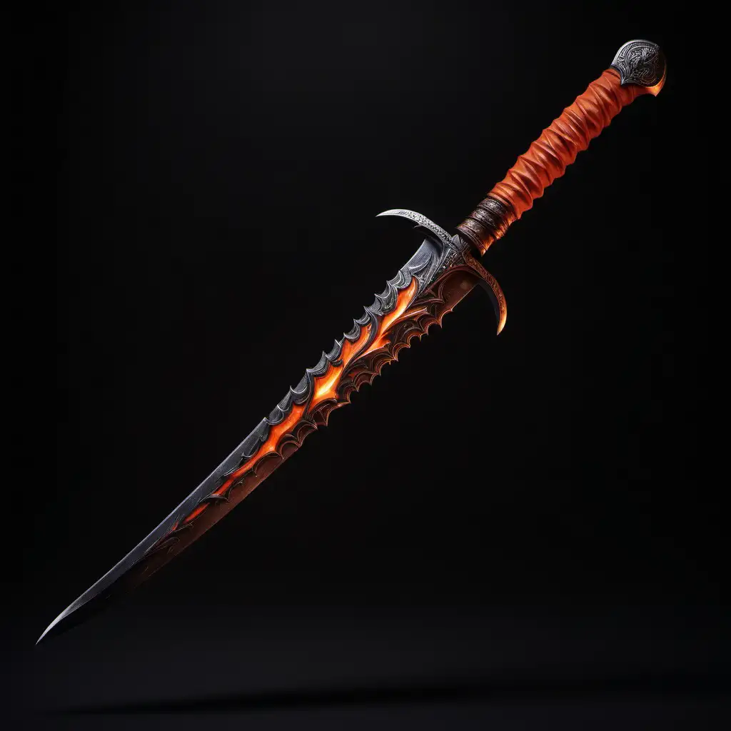 Ember Sword on Charred Background Fiery Blade with Curved AshStreaked Design