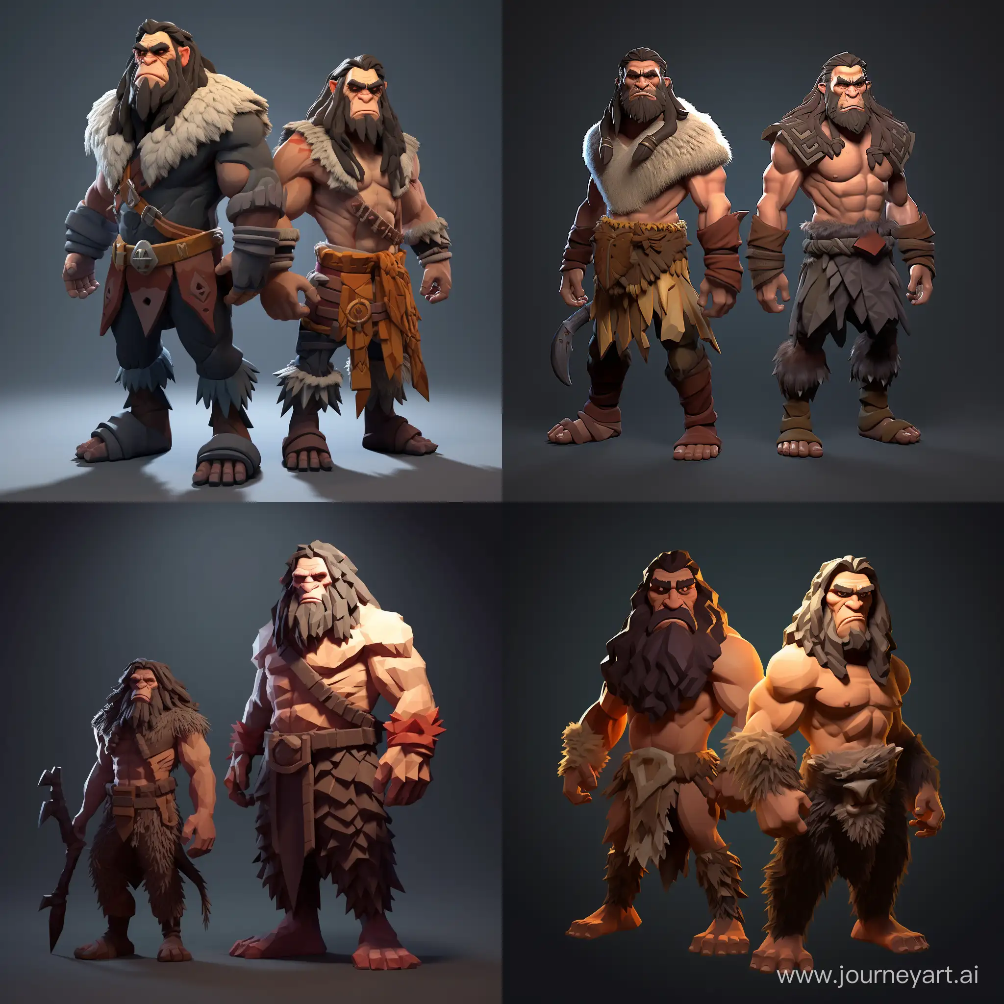 low poly neanderthal and dark knight model for a game avatar