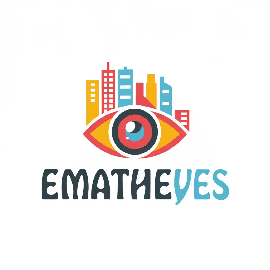 a logo design,with the text "EmpathEyes", main symbol:an eye, full of empathy and colors and belonging, inside an urban city,Moderate,be used in Nonprofit industry,clear background