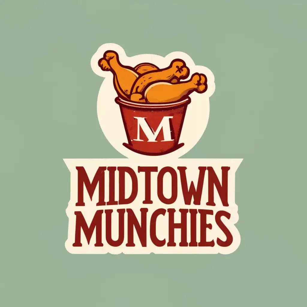logo, fried chicken bucket round shape, with the text "Midtown Munchies", typography, be used in Restaurant industry