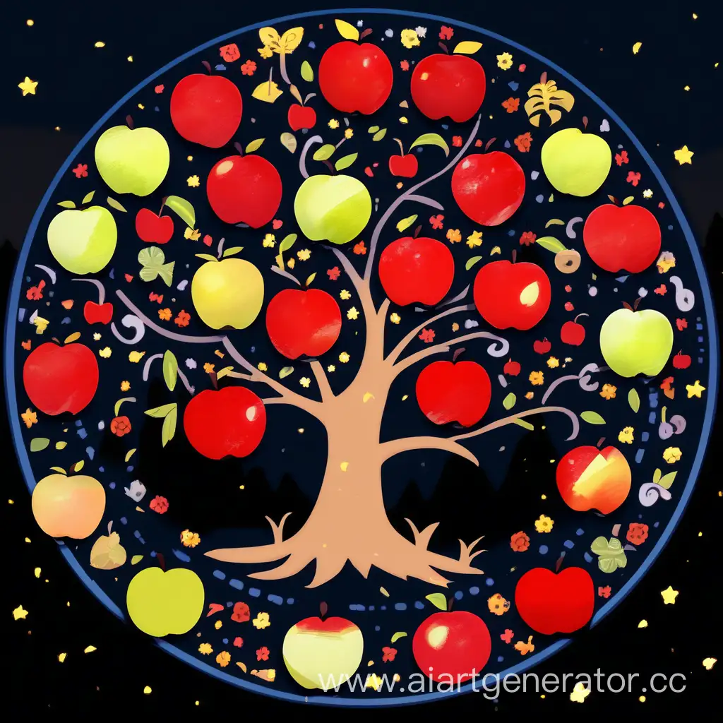 ночь дерево яблоки круг