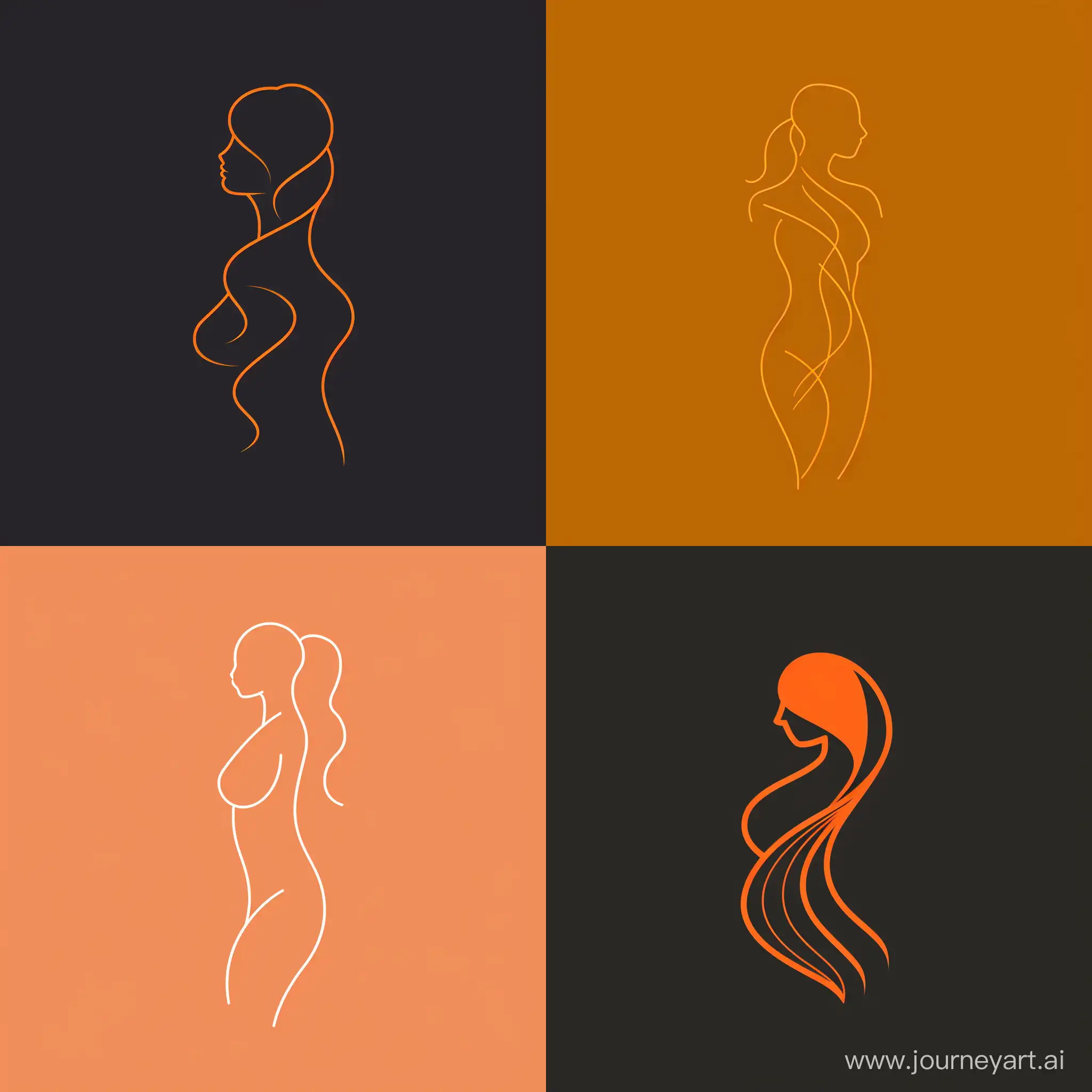 modern, minimal style logo, 2D line art, and silhouette of a woman’s body, for a women’s beauty center.
in orange color
be creative and unique.