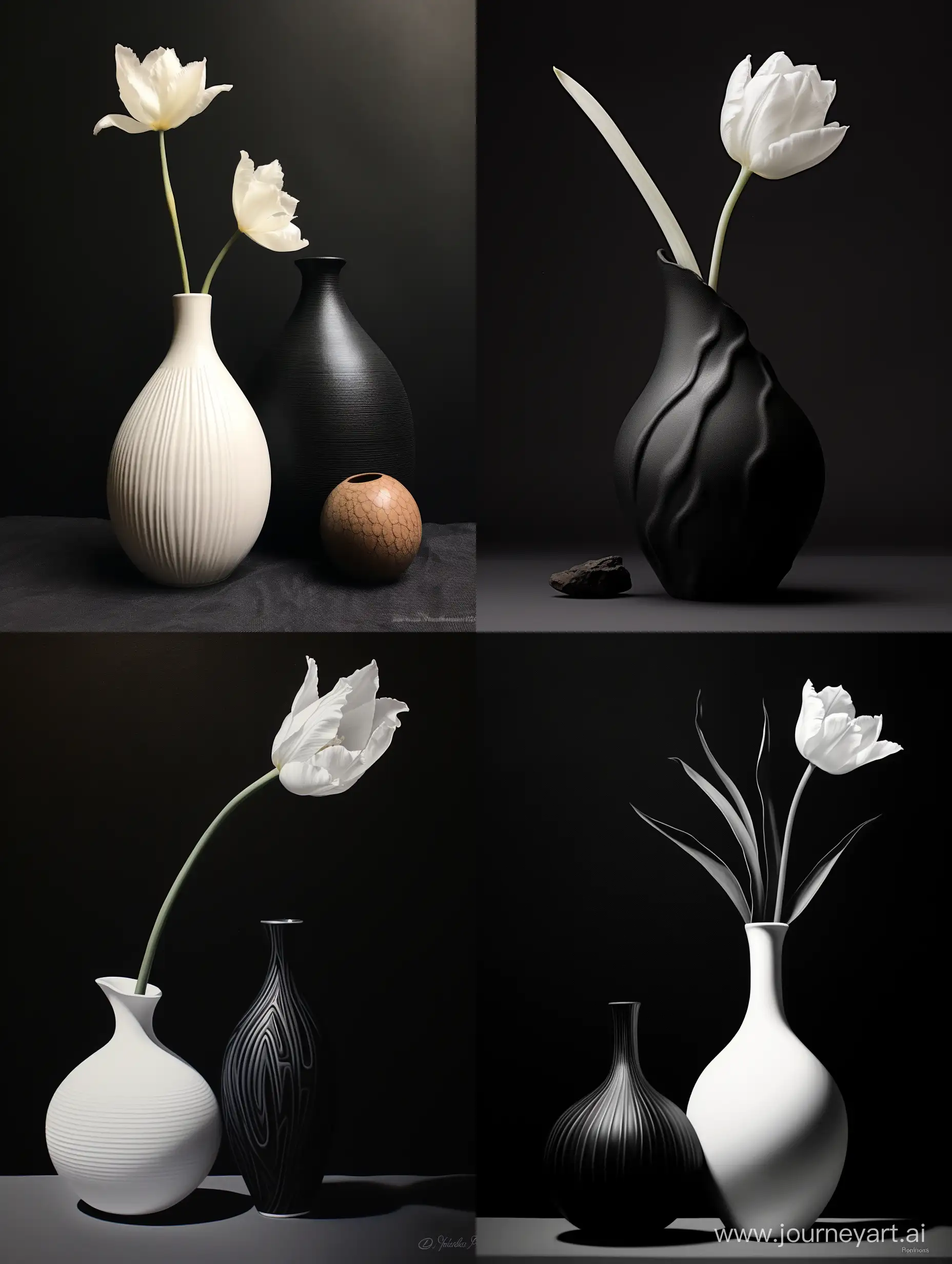 Elegant-Monochrome-Composition-White-Tulip-in-Ceramic-Vase-on-Black-Background