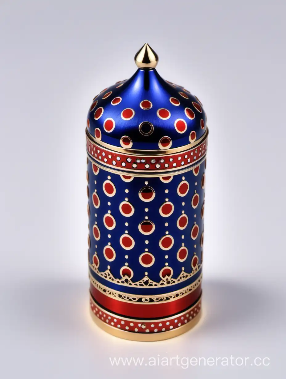 Luxurious-Zamac-Perfume-Ornamental-Long-Cap-in-Shiny-Dark-Blue-with-Matt-Red-and-White-Border
