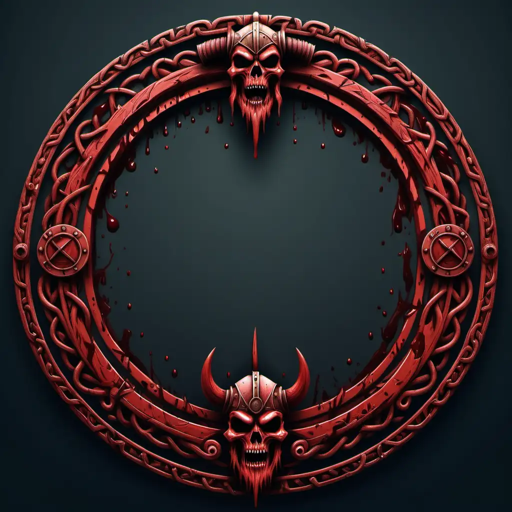 bloody viking style round frame. use vector style. solid color background. use hyperrealism. --no color gradients


