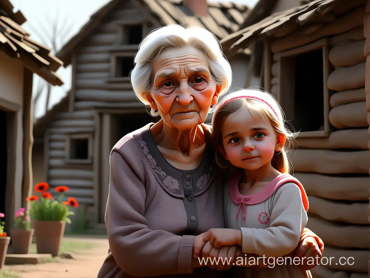 Бабушка и внучка живут в деревне
