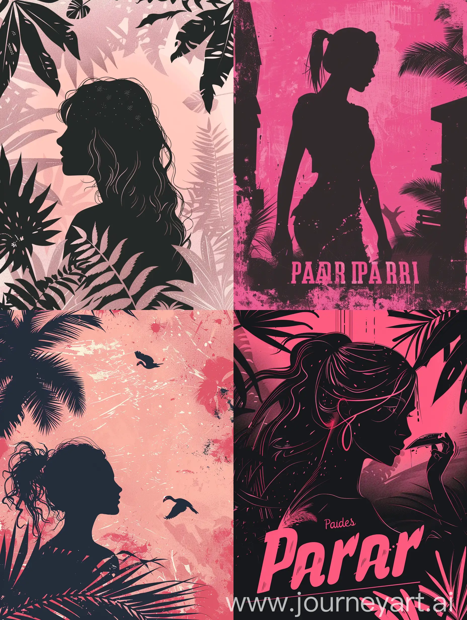 Brutalist-Paradise-Party-Poster-Featuring-PinkToned-Silhouette-of-a-Girl