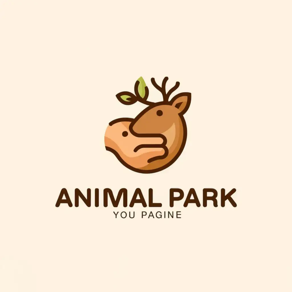 a logo design,with the text "Animal Park", main symbol:Create a minimalist and friendly logo for a zoo featuring an image of a hand hugging a roe deer.create a minimalist friendly logo for a zoo with an image of a hand hugging a roe deer,Moderate,be used in Animals Pets industry,clear background