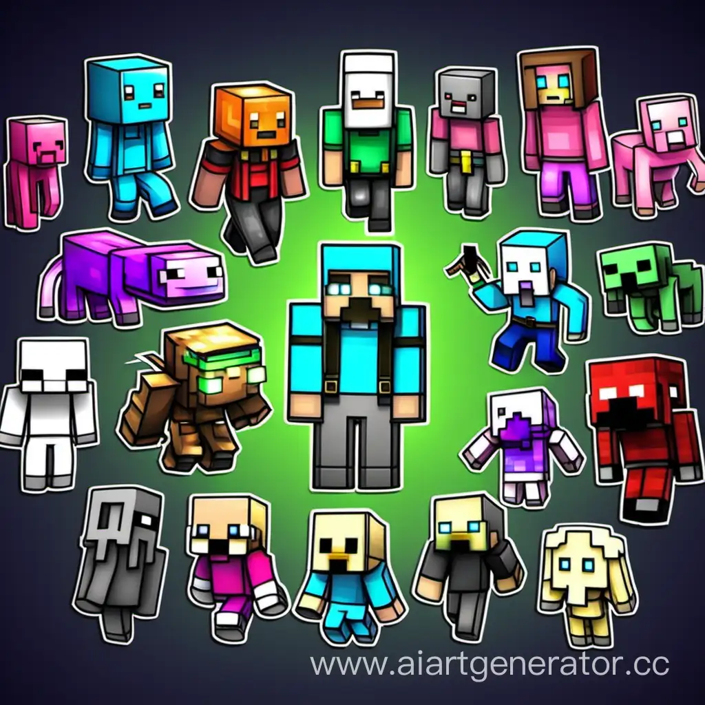 Colorful-Characters-Playing-Minecraft-Among-Us-Game