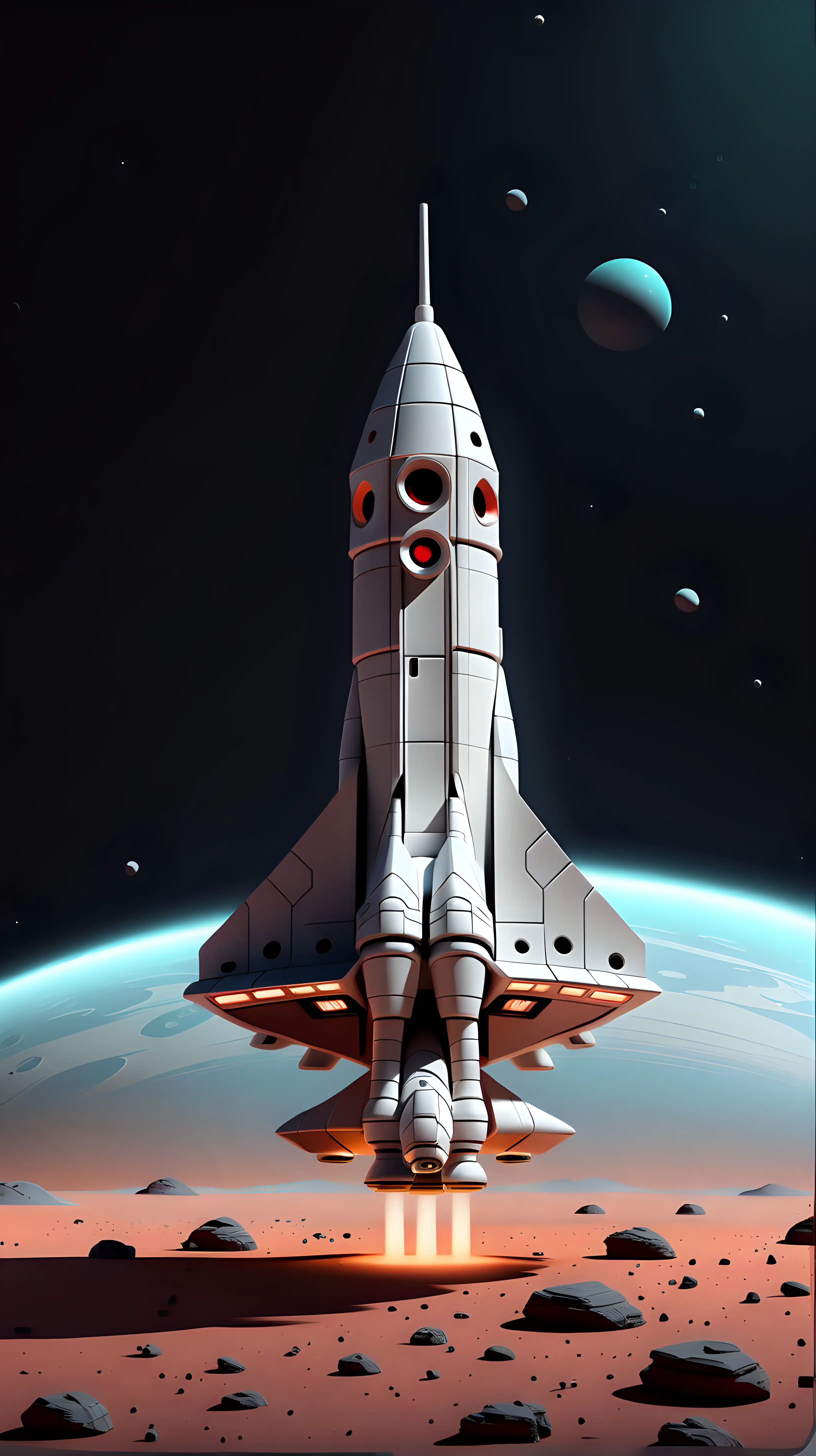 Minimalistic Spaceship Illustration in Futuristic Setting