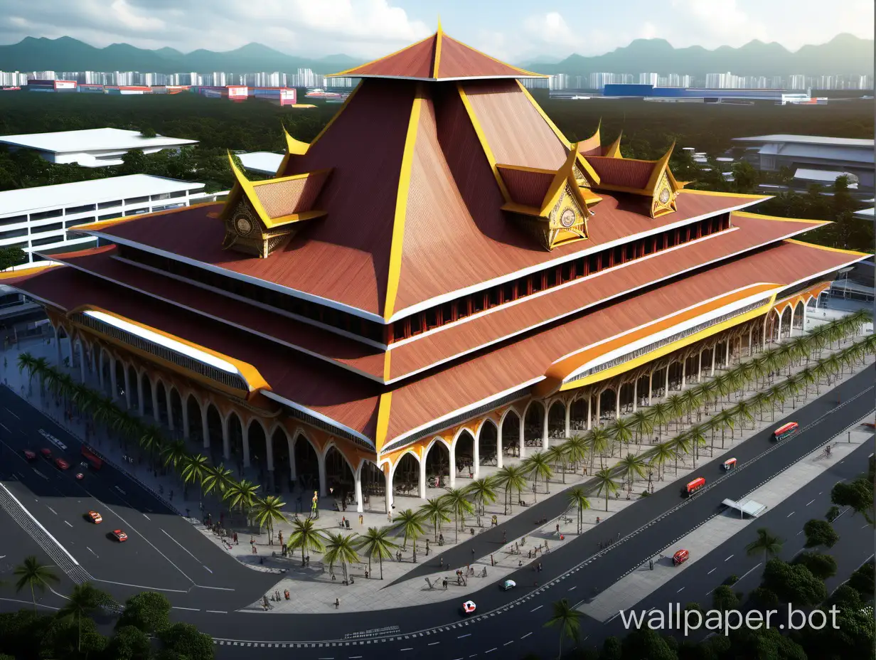 huge central train station inspired by Minangkabau roof, outside view