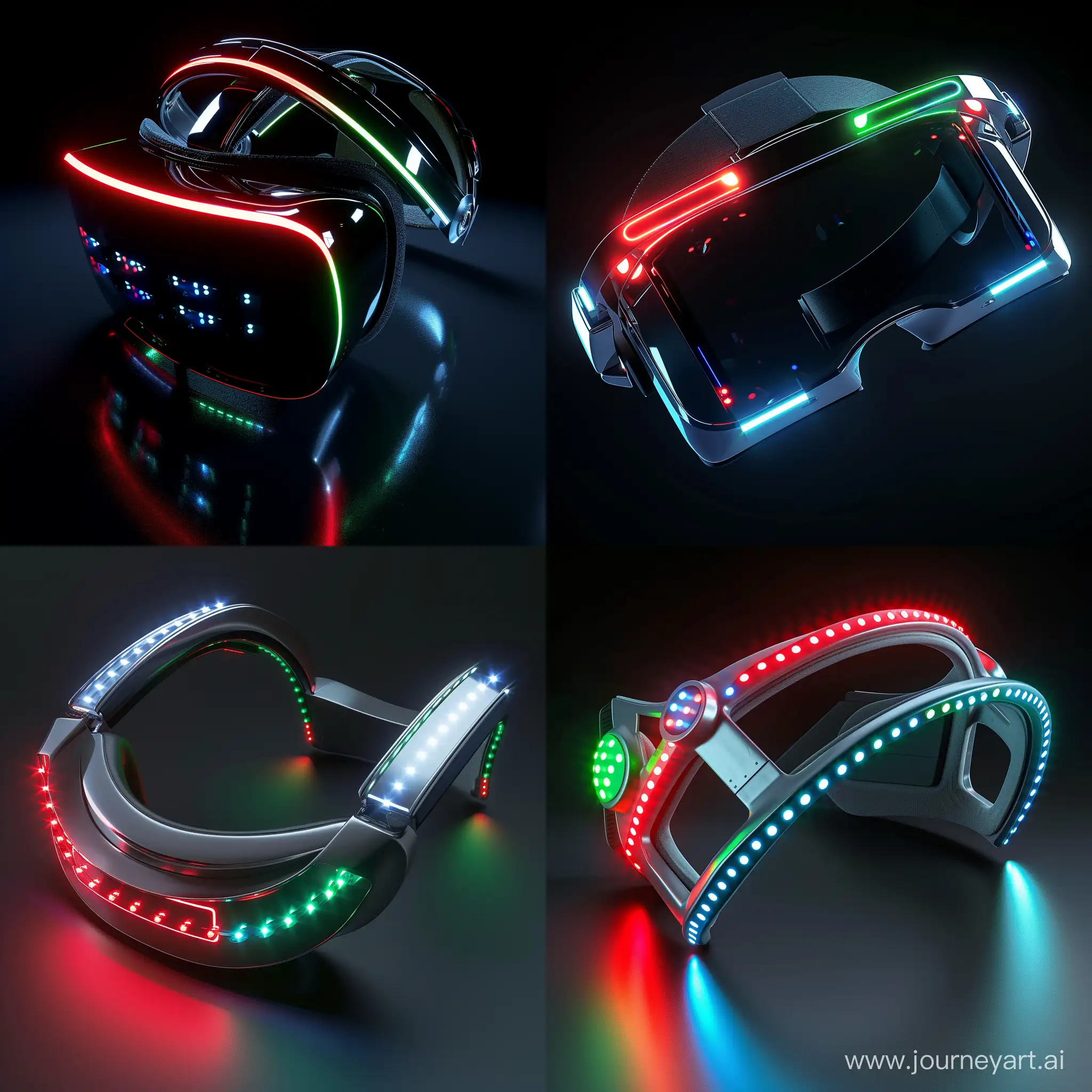 Futuristic VR headset, octane render, red PeLEDs, green PeLEDs, blue PeLEDs