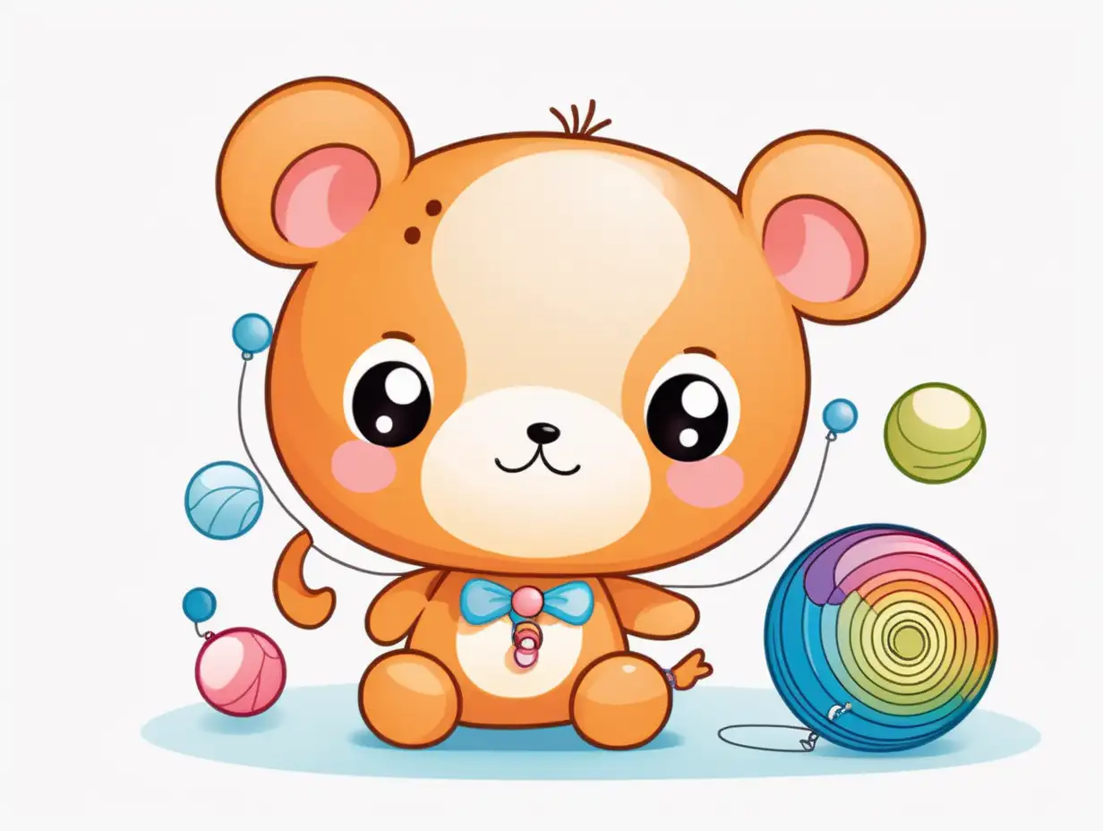 Cheerful Kawaii Childrens Book Illustration with Colorful Toy YoYo on a White Background