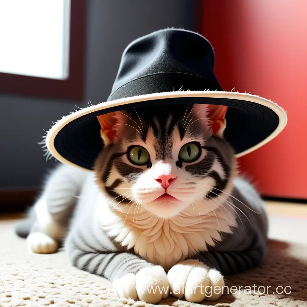 Playful-Cat-Hiding-Beneath-a-Stylish-Hat-Whimsical-Feline-Portrait