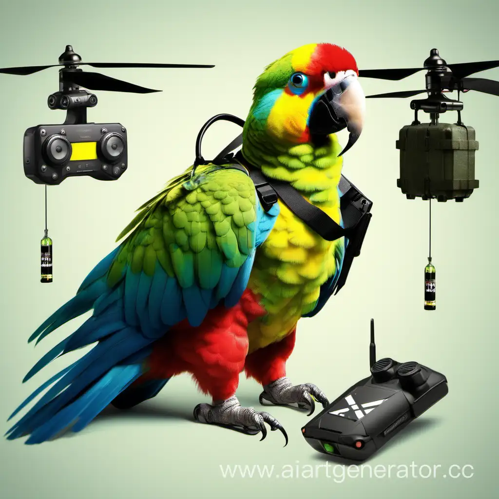 Colorful-Parrot-Kesha-Holding-Grenades-and-a-Drone