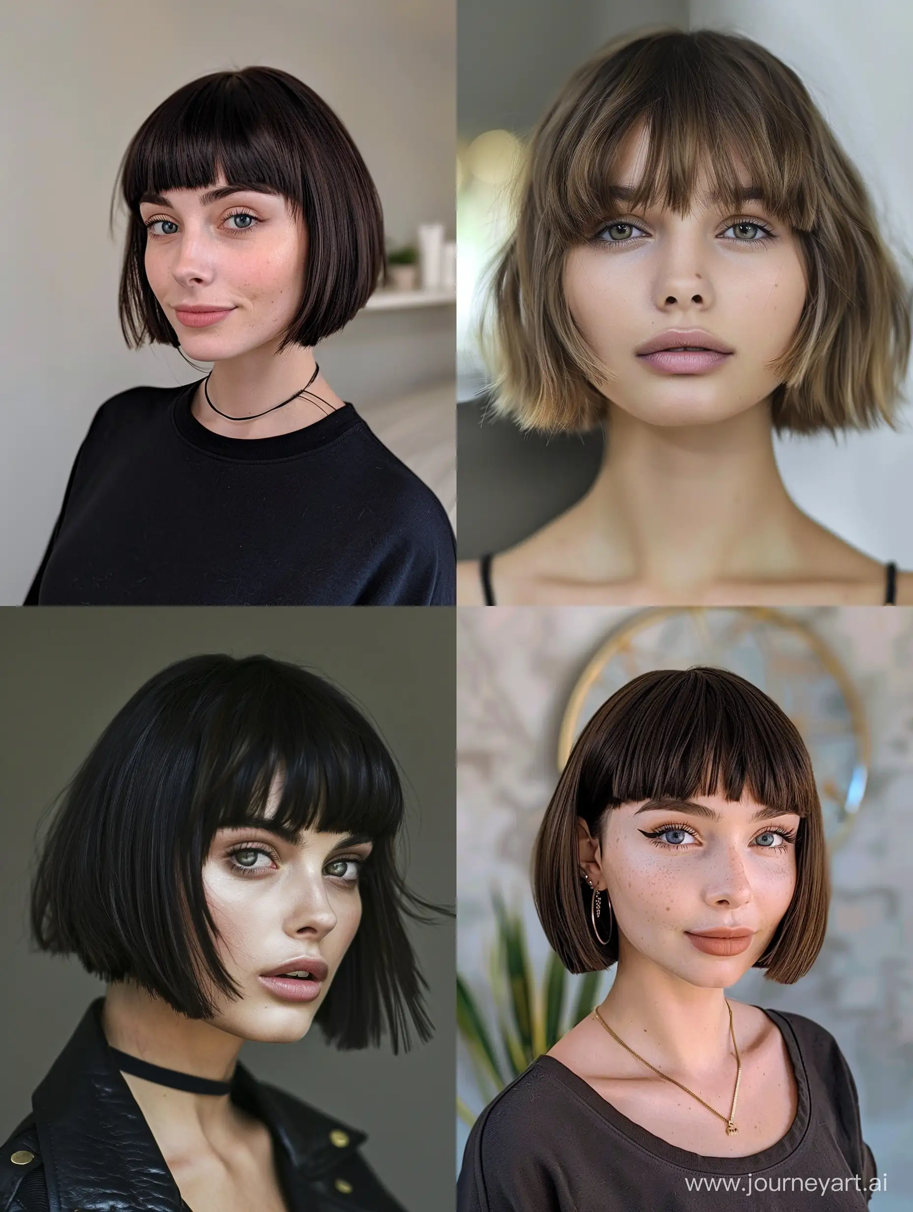 trendy short bob hairstyles with bangs for women 2024 --v 6 --ar 3:4 --no 60797