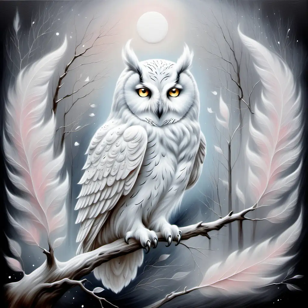 Arty painting ethereal spirit paint white owl pastel and white colours