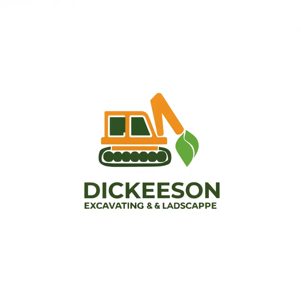 a logo design,with the text "Dickieson Excavating & Landscape", main symbol:miniature excavator and a roll of green grass,Minimalistic,be used in Construction industry,clear background